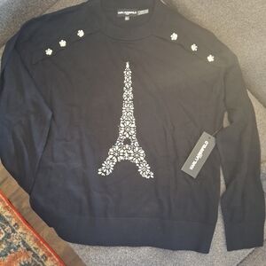 Karl Lagerfeld Black Sweater with Floral Eiffel Tower Motif
